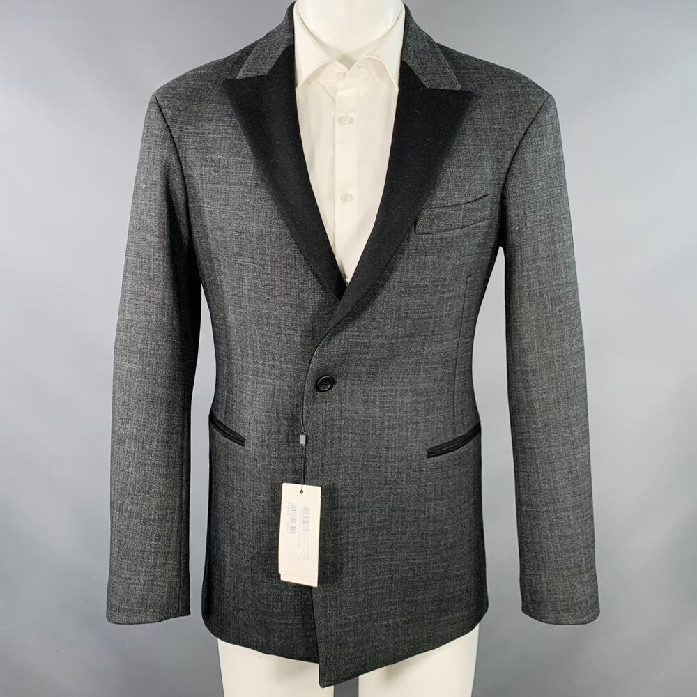 DIRK BIKKEMBERGS Size 36 Grey Black Polyester Wool Peak Lapel Sport Coat